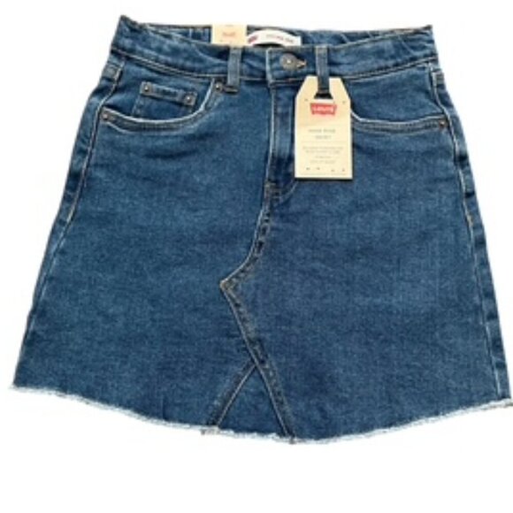 NEW Levi’s Blue Denim Jean Skirt Med Wash Zip Front Elastic Side Girls Size 8 - Picture 1 of 13